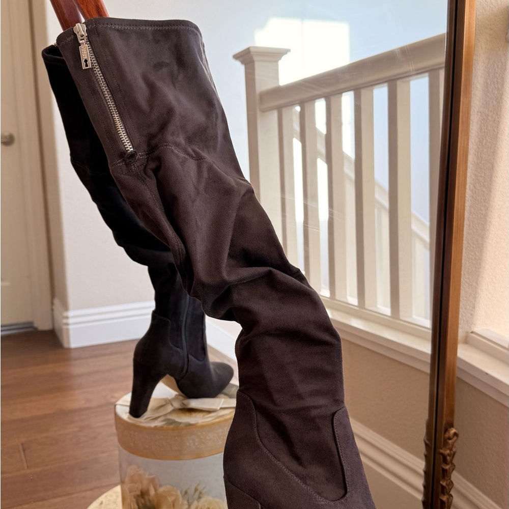Elegant Dark Chocolate Knee-High Faux Suede Boots